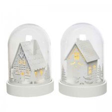 Glasklocka Landskap Vit LED 13x13x18cm