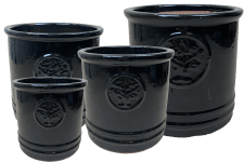 Urna Glaserad Rund Blomma Svart