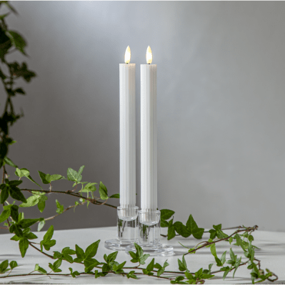 Antikljus Flamme Stripe Vit LED 25cm 2-pack