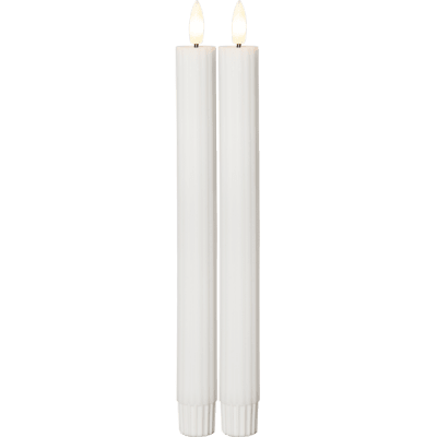 Antikljus Flamme Stripe Vit LED 25cm 2-pack
