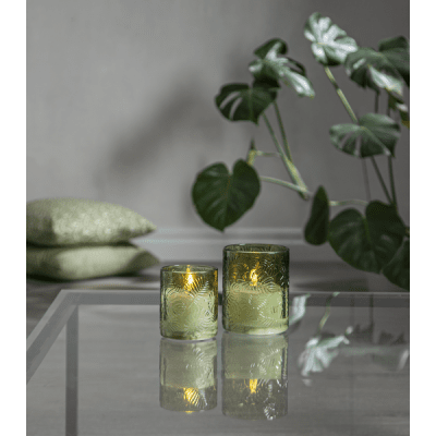 Blockljus LED Inne Blad Grön 12,5x10cm