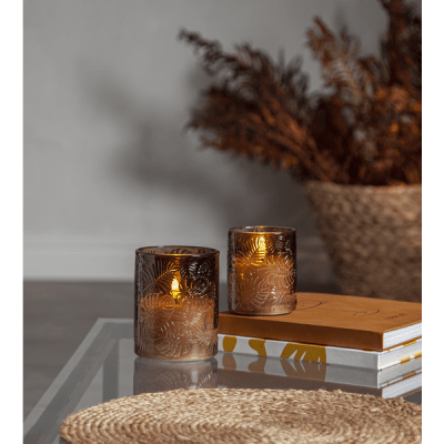 Blockljus LED Inne Blad Brun 12,5x10cm