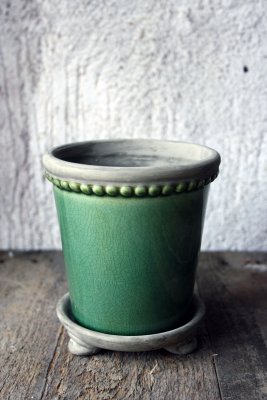 Kruka med fat Grön 15x16,5cm