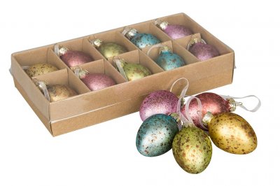 Ägg Glas Hängande Färgmix 10-pack 3x4cm