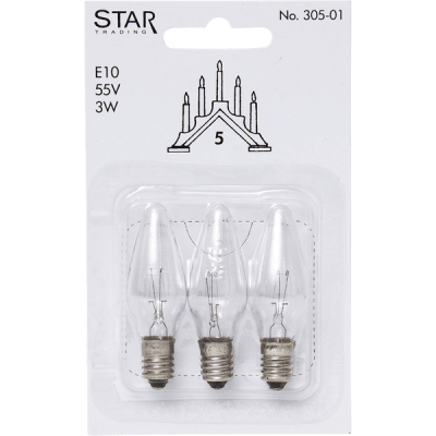 Glödlampa Adventsstake Klar E10 3-pack