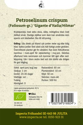 Persilja, Blad-, Gigante d’Italia/Hilmar, Ekologisk