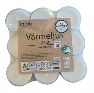 Värmeljus Plastkopp Rapsvax Vit 6h 27-pack