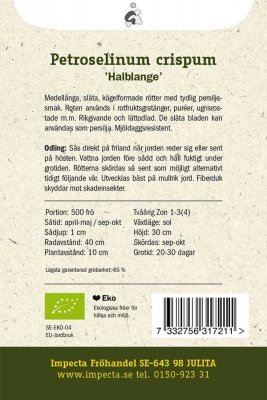 Persilja, Rot-, 'Halblange', Ekologisk