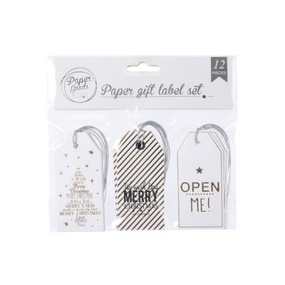 Tag 4x8,5cm Vit/guld 12-pack
