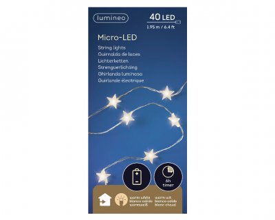 Slinga Stjärnor 40st LED 195cm 6h Timer