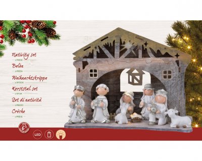 Julkrubba 8st Figurer 13,5x25x19cm