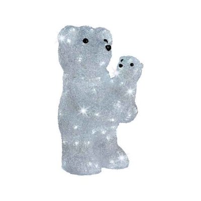 Nallebjörn med baby LED Akryl Kallvit 23x23x40cm