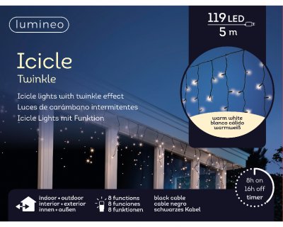 Istapp LED Twinkle Varmvit 119st 5m