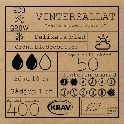 Sallat, Vinter-, Verte à Coeur Plein 3, Ekologisk
