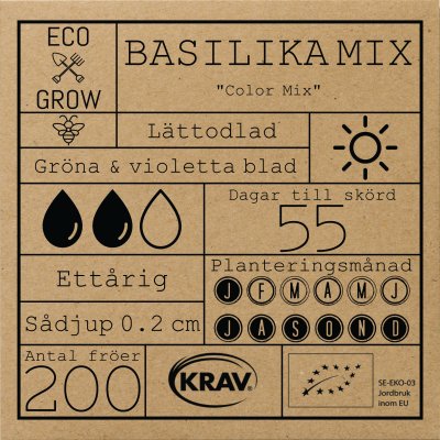 Basilika Color Mix, Ekologisk