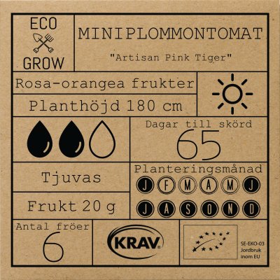 Plommontomat Artisan Pink Tiger, Ekologisk