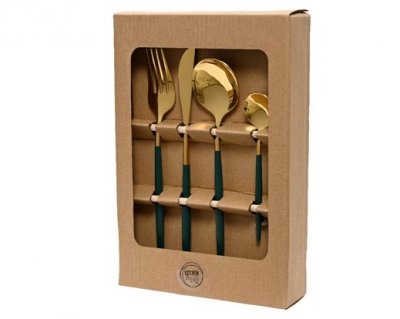 Bestick 16-pack Guld & Grön