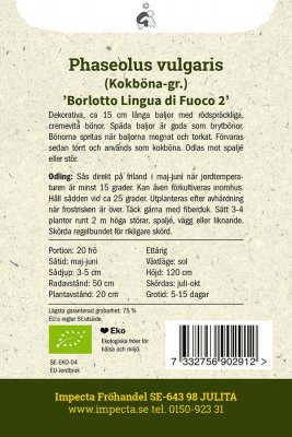 Böna, Borlotto-, Borlotto Lingua di Fuoco 2, Ekologisk