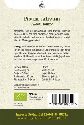 Ärt, Socker-, 'Sweet Horizon', Ekologisk