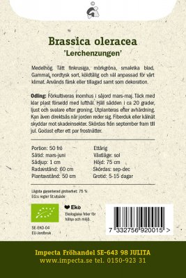 Kål, Grön-, 'Lerchenzungen', Ekologisk