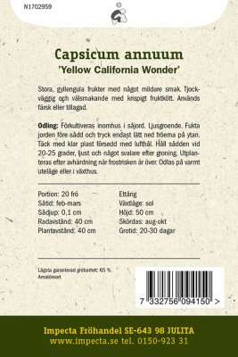 Paprika, Yellow California Wonder