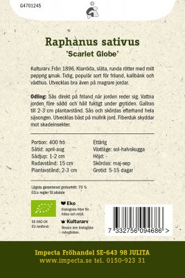 Rädisa, 'Scarlet Globe', Ekologisk