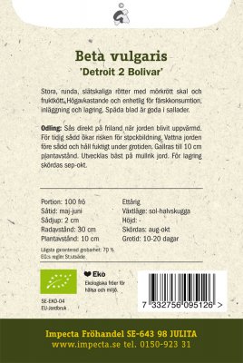 Rödbeta, 'Detroit 2 Bolivar', Ekologisk