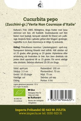 Squash, Verte Non Coureuse d'Italie, Ekologisk