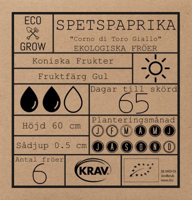 Paprika, Spets-, Corno di Toro Giallo, Ekologisk