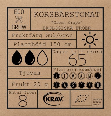 Tomat, Körsbärs-, Green Grape, Ekologisk